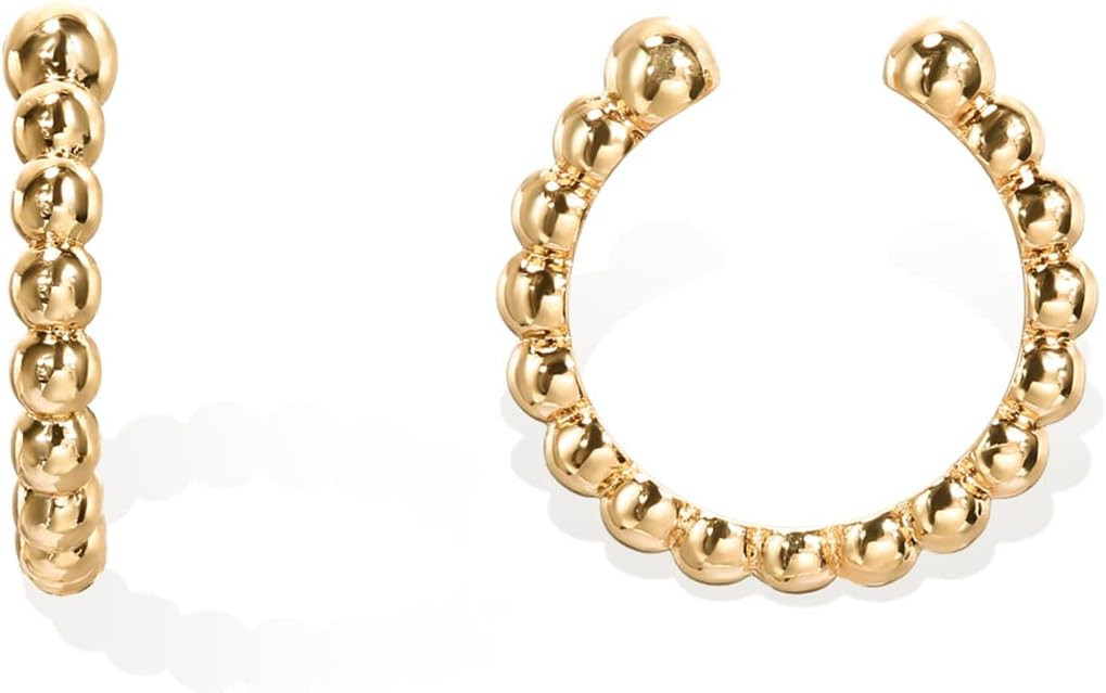 PAVOI 14K Gold Plated 925 Sterling Silver Round Huggie Ear Cuff Gold Earrings for Women | Clip On... | Amazon (US)