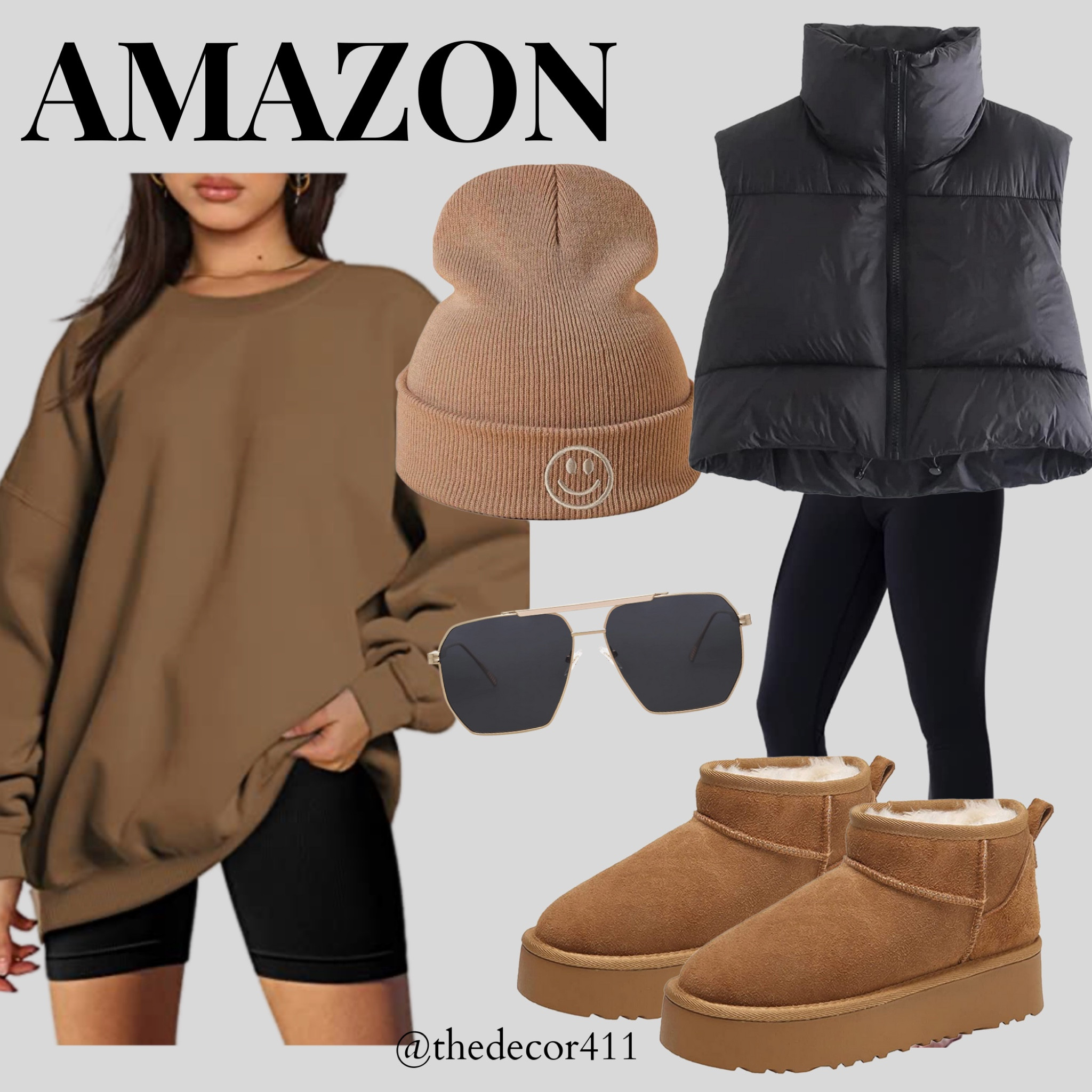 Amazon comfy cozy outfit 
Ugg platform dupes - toboggan - oversized sweatshirt - cropped puffer vest - sunnies - travel outfit 

#LTKSeasonal #LTKFind #LTKtravel