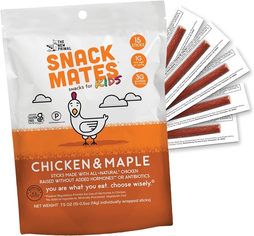 The New Primal Snack Mates Meat Sticks, Gluten Free Healthy Snacks for Kids, Low Sugar High Prote... | Amazon (US)