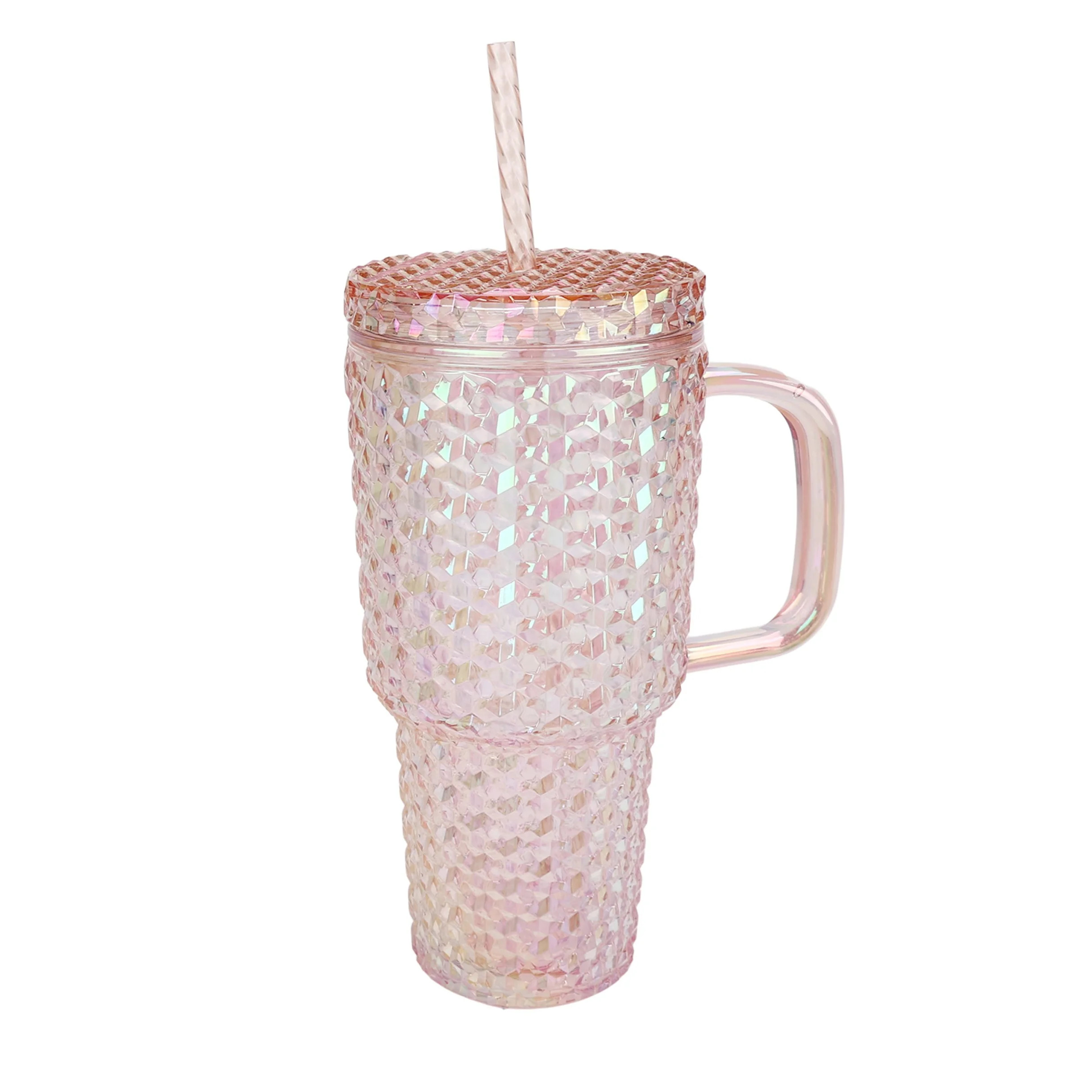 Holiday Time 30 oz Plastic Double Wall Insulated Prismatic Textured Tumbler with Straw and Handle... | Walmart (US)