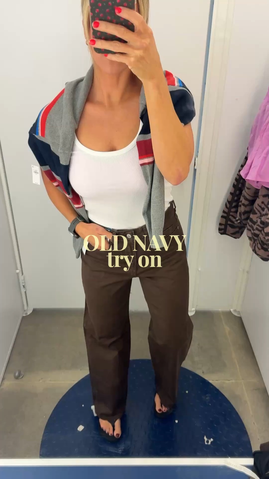 Old navy try on! Wearing 6 in brown jeans - high waisted, fit amazing and flattering. Run TTS. Wearing M in stripe sweater - runs TTS but I would personally size up for more of and oversized look. Wearing M in brown wide leg active pants and leggings! Love the wide leg pants - such a cool girl style! Wearing M in zebra print Sherpa - super super cute and so warm and cozy!