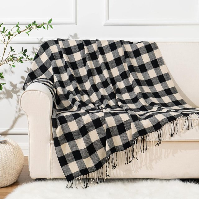 Farmhouse Plaid Throw Blanket For Couch -Black Throw Blanket Buffalo Check | Walmart (US)