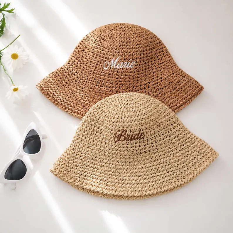 Personalized Straw Sun Hat, Bride Hat,wedding Cap,embroidered Beach Hat,summer Bucket Hat,bach Pa... | Etsy (Global)