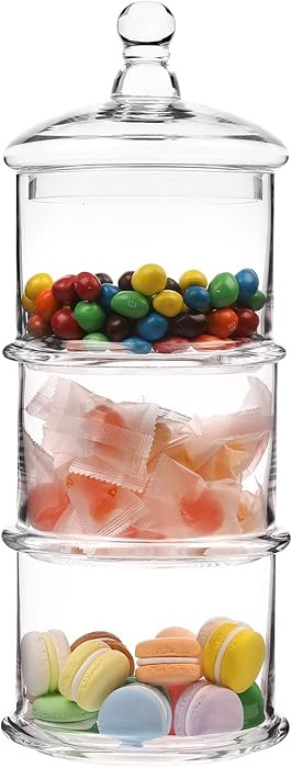 MyGift 16 Inch Modern 3 Tier Clear Glass Stacking Apothecary Jars with Lid | Amazon (US)