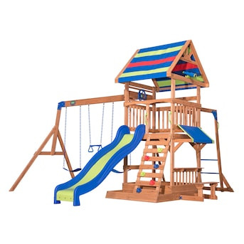 Backyard Discovery Beach Front Residential Wood Playset with Slide | Lowe's