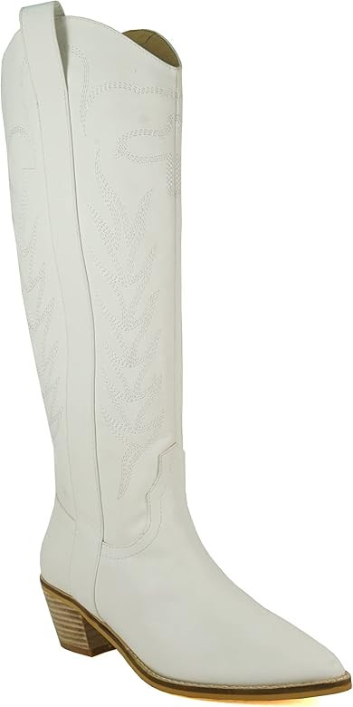 ARiderGirl Merced Women's Knee High Stitching Embroidery Stacked Heel Western Inspired Boots | Amazon (US)