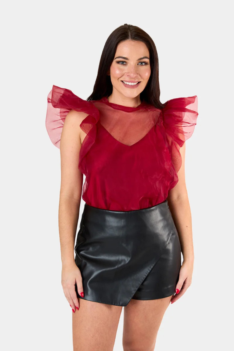 BuddyLove | Kaycee Organza Ruffle Sleeve Top | Red | BuddyLove