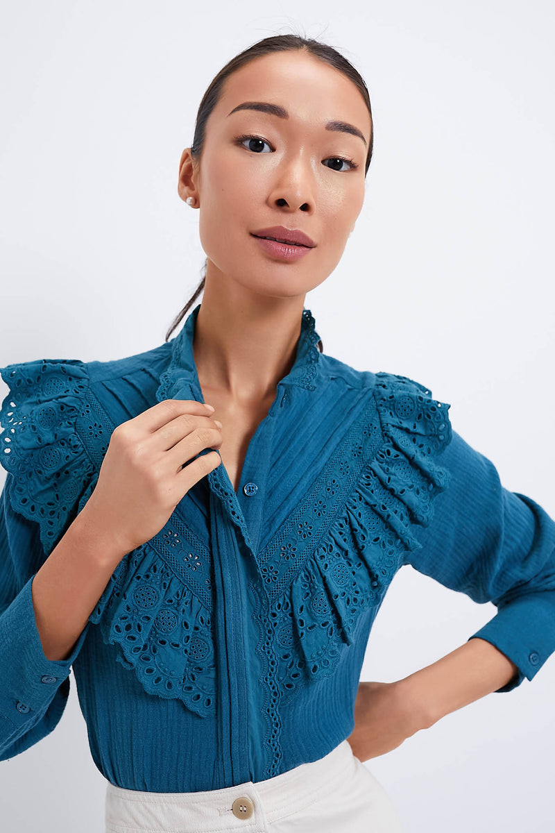 Teal Eyelet Tatum Blouse | Tuckernuck (US)
