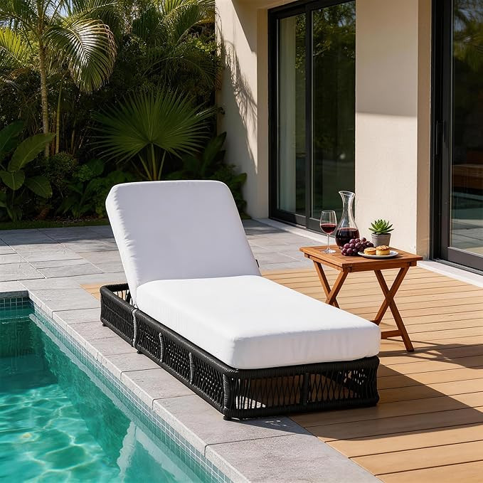 Outdoor Chaise Lounge with Thicken Cushions, 6 Adjustable Backrest Patio Lounge Chair, Woven Wick... | Amazon (US)