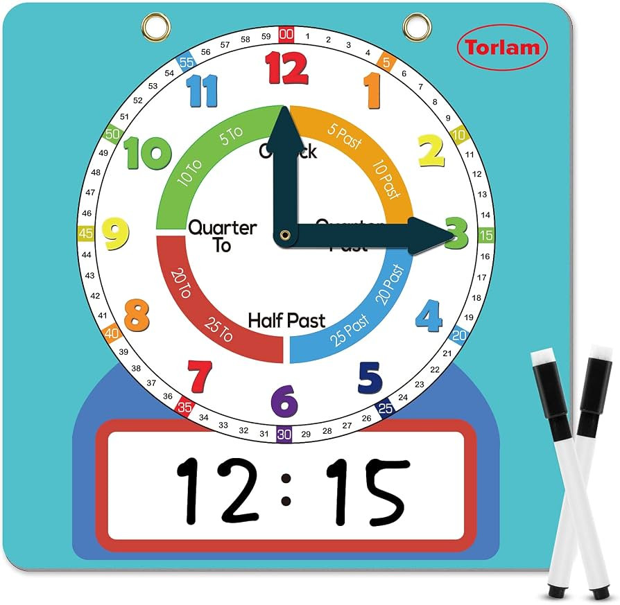Large Magnetic Dry Erase Learning Clock for Kids Learn to Tell Time,12" Demonstration Teaching Ti... | Amazon (US)