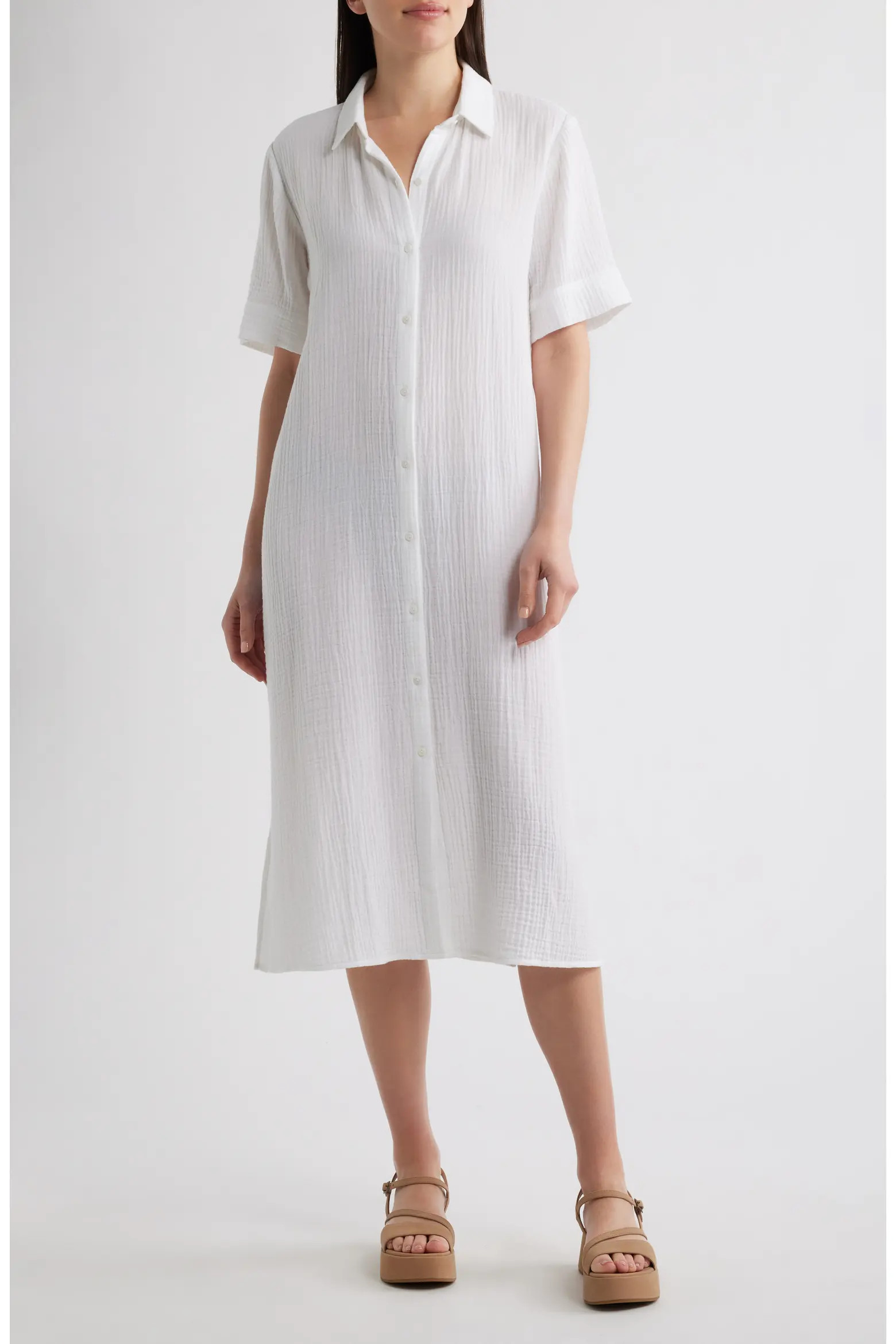 Eileen Fisher Classic Collar Organic Cotton Midi Shirtdress (Women) | Nordstrom | Nordstrom