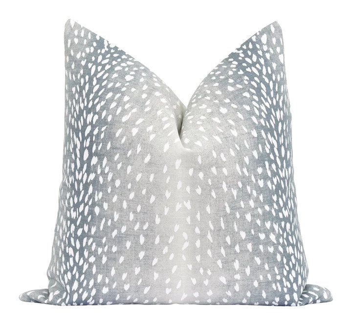 Aqua Antelope Fawn Deer Print Linen Pillow | Land of Pillows