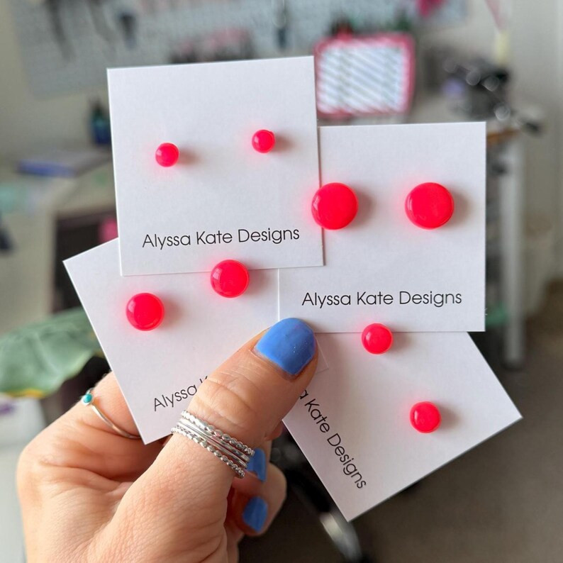 Neon Pink Stud Earrings | Bright Colorful Earrings | Cute Gift for Teens (6\u201312mm) - Etsy | Etsy (Global)