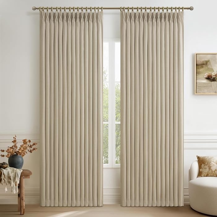 Memory Trained Pinch Pleated 86 Inch Blackout Patio Sliding Glass Door Curtains, Linen Blend Dual... | Amazon (US)