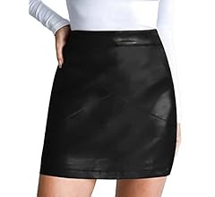 MANGOPOP Women Basic High Waisted Mini Short Pencil Bodycon Faux Leather Skirt | Amazon (US)