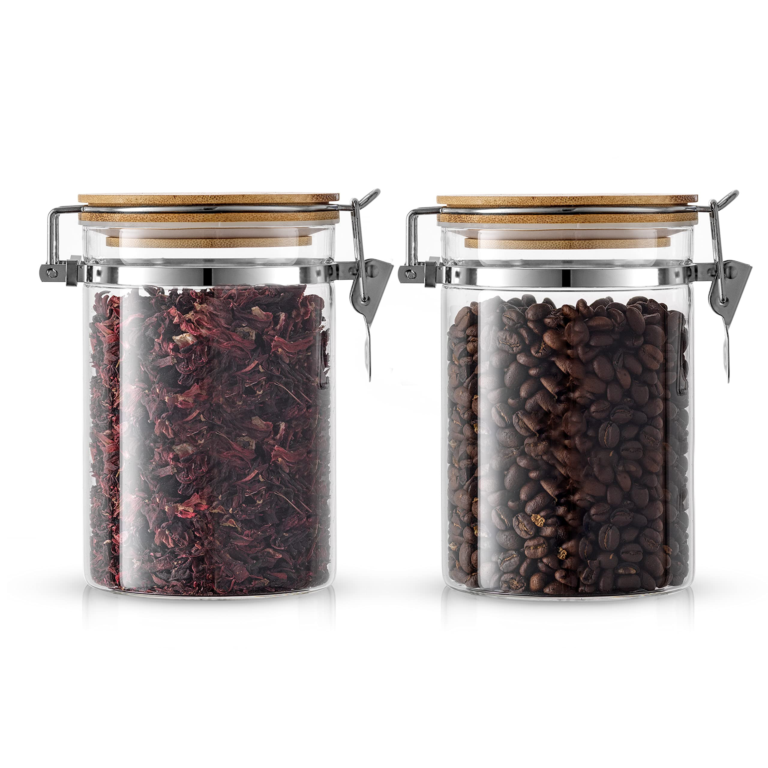 JoyJolt Borosilicate Glass Jars With Bamboo Lids (27oz). 2PC Set of Airtight Storage Jars with Clamp | Amazon (US)