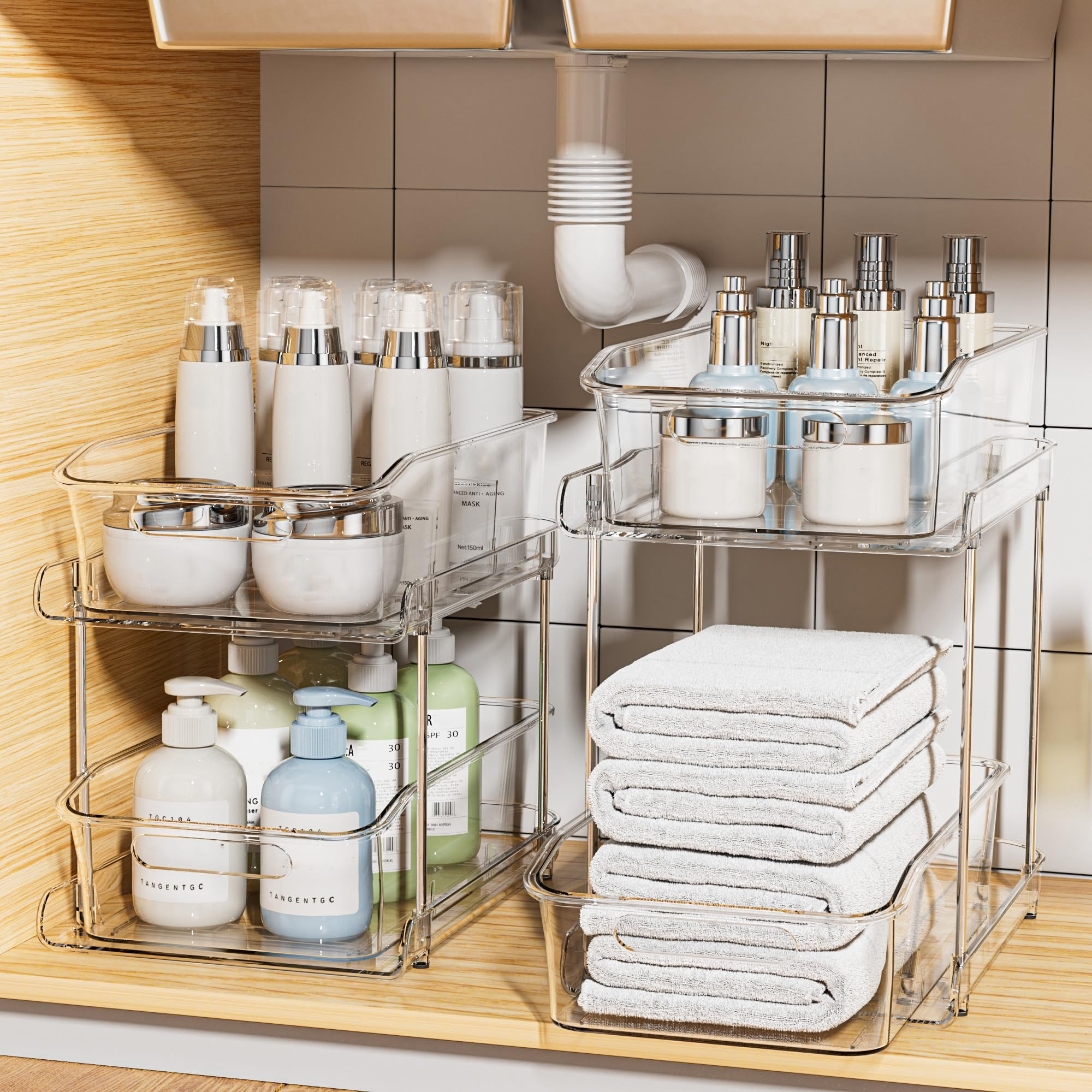 Delamu 2-Tier Under Sink Organizers and Storage, Multi-Purpose Stackable Bathroom Cabinet organiz... | Amazon (US)