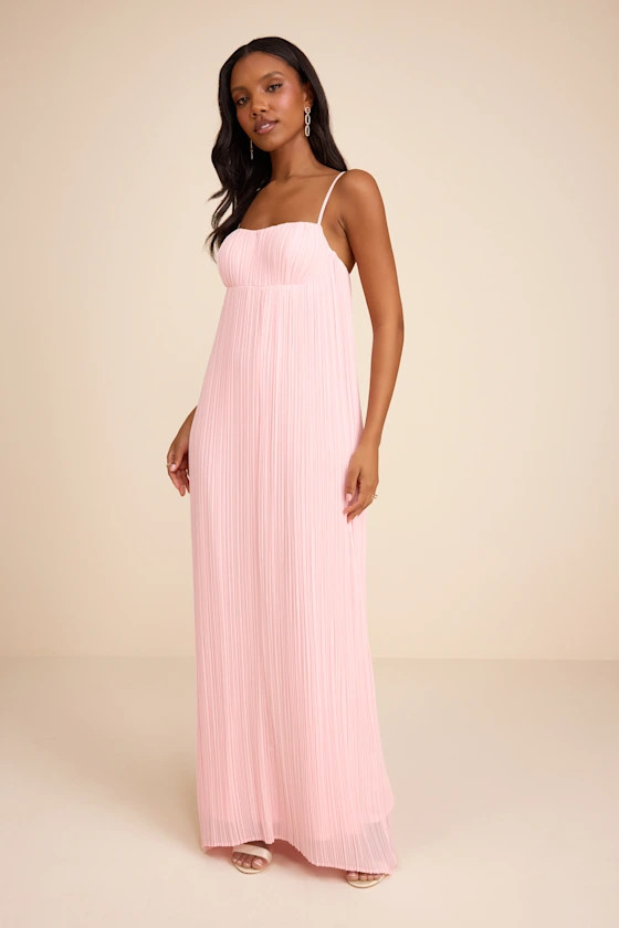 Avi Light Pink Pleated Sleeveless Maxi Dress | Lulus