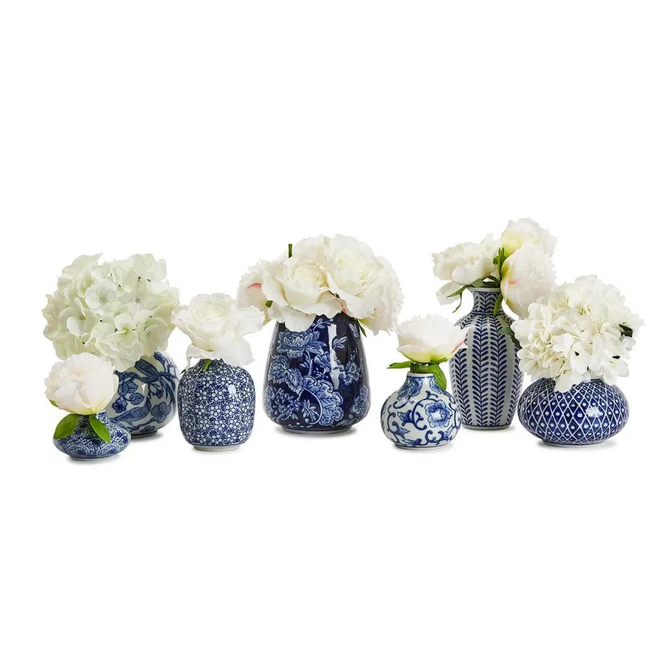 Blue and White Set of 7 Hand-Painted Vases Stoneware | Gracious Style