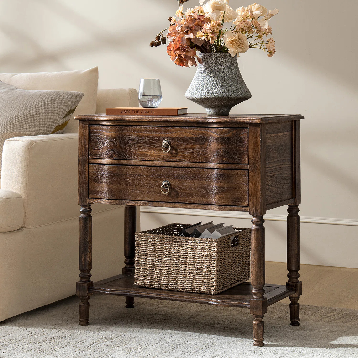 Seyler Transitional 30"W Solid Wood 2-Drawer End Table with Built-in Charging Station | Wayfair North America