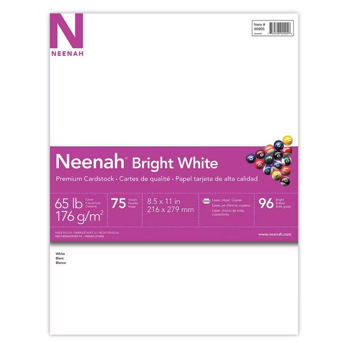 Neenah Bright White Cardstock, 8.5" x 11", 65lb/176 gsm, 75 Sheets | Target