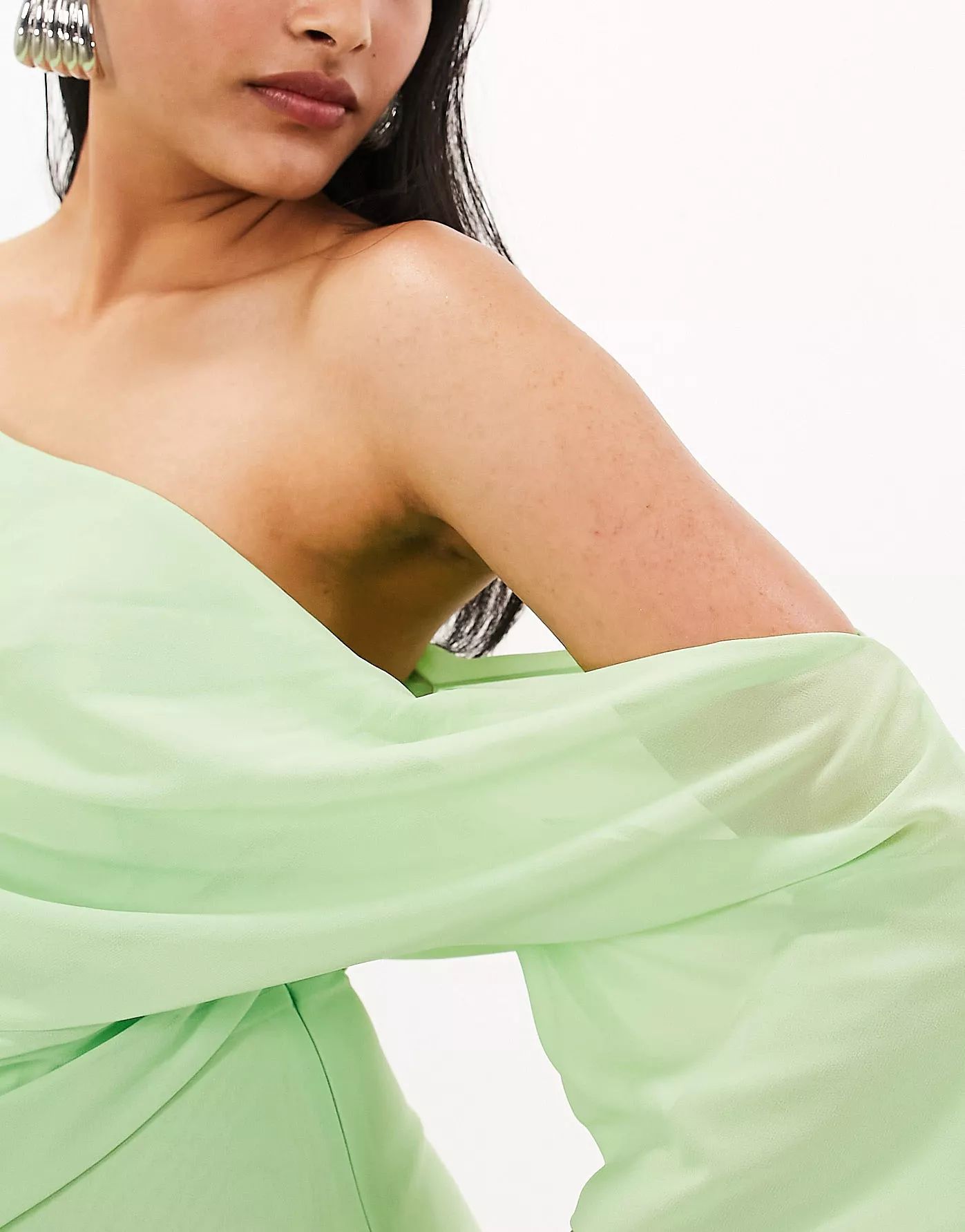 ASOS EDITION chiffon draped off shoulder maxi dress with full skirt in mint green | ASOS (Global)