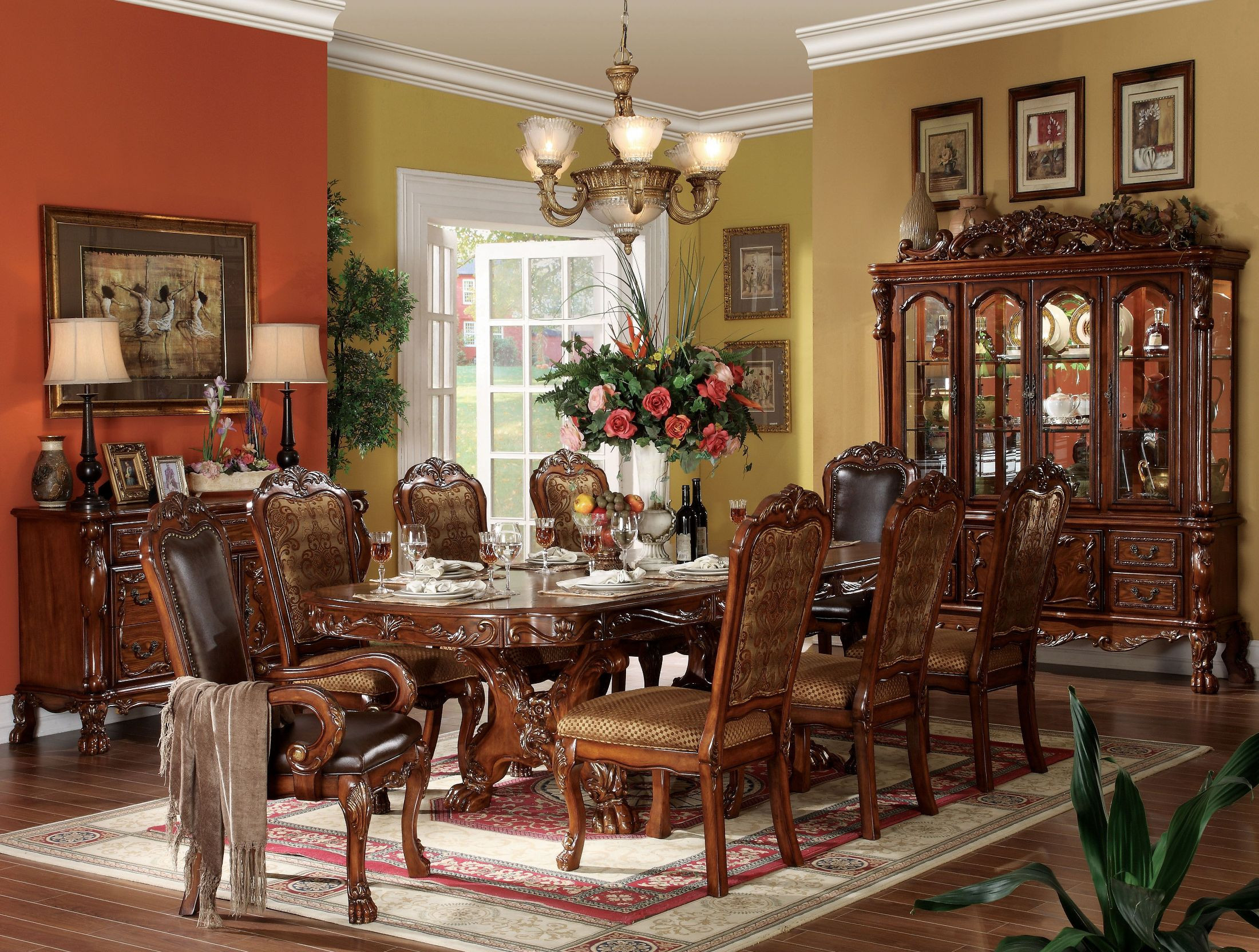 Dresden Cherry Oak Double Pedestal Extendable Dining Room Set | 1stopbedrooms
