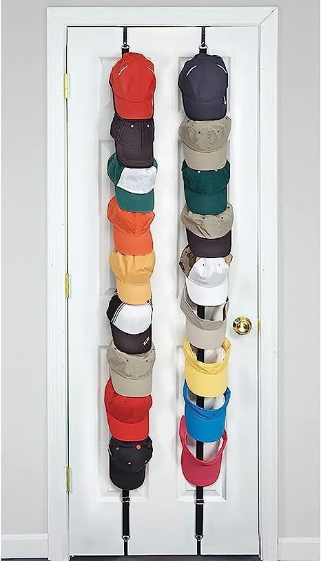 Perfect Curve CapRack18 Over-The-Door Cap Organizer, Two Straps, Holds Up To 18 Caps, Black | Amazon (US)