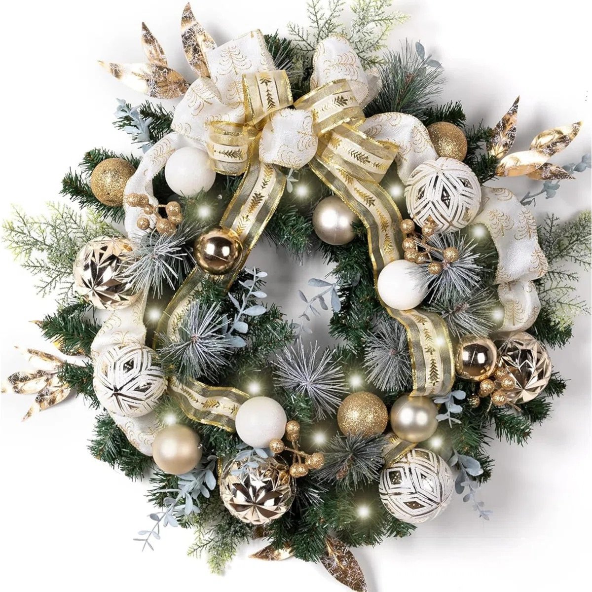 Valery Madelyn 24 Inch Pre-Lit Christmas Wreath for Front Door with Lights, Large Elegant Valenti... | Wayfair North America