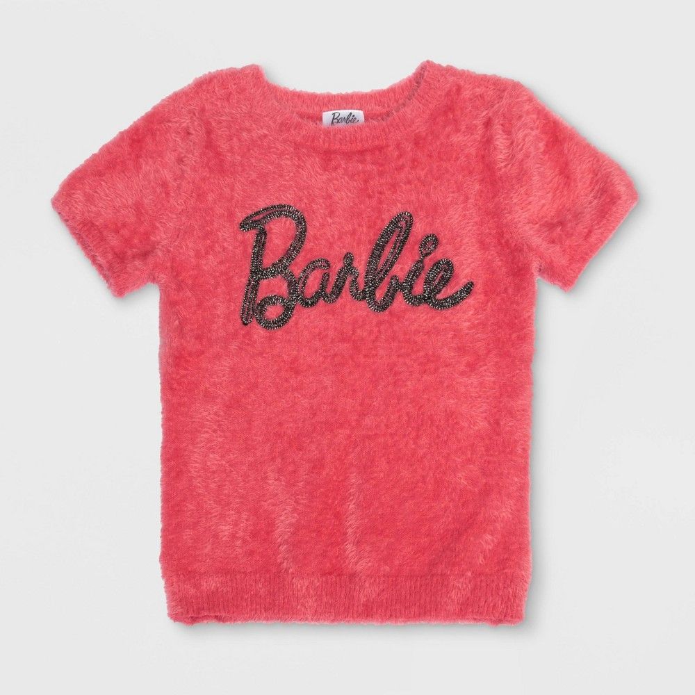 Girls' Barbie Short Sleeve Sweater - Pink XL | Target