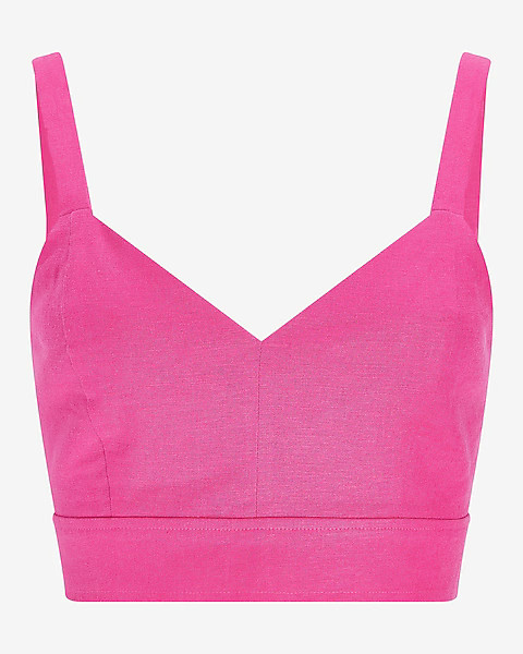 Limited Edition Linen-Blend V-Neck Cropped Top | Express