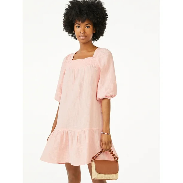 Scoop Women's A-Line Short Dress with Puff Sleeves | Walmart (US)