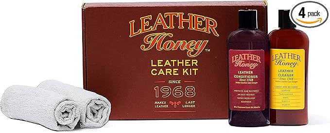 Leather Honey Complete Leather Care Kit: Cleaner, Conditioner, 2 Cloths. Non-Toxic Leather Care M... | Amazon (US)