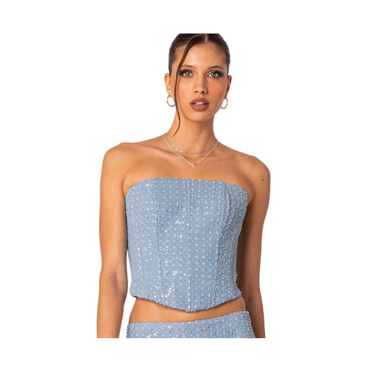 Women's Icing embellished denim corset top - Light-blue | Macy's