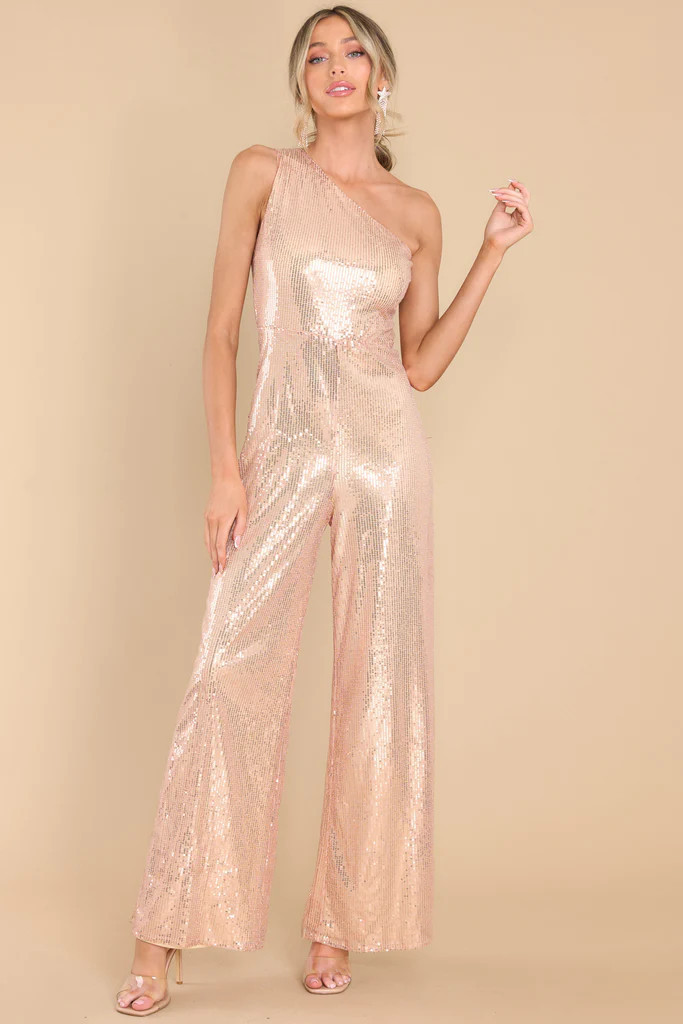 Destined For Fame Rose Gold Sequin Jumpsuit | Red Dress 
