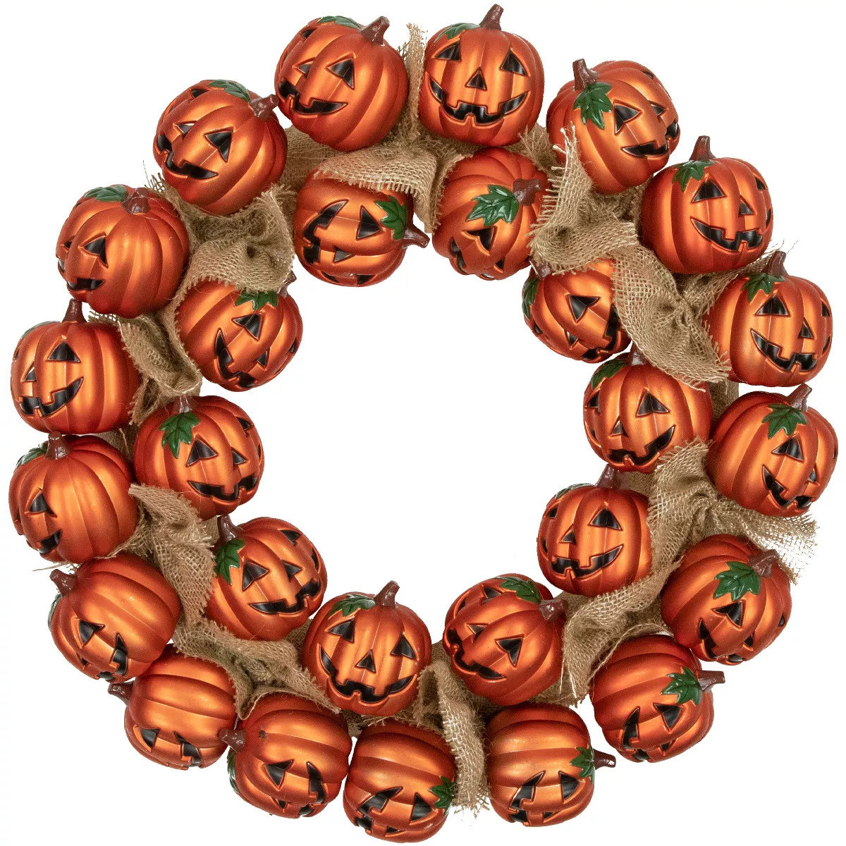 Northlight Jack-O-Lantern and Burlap Ribbon Halloween Wreath, 20-Inch, Unlit | Target