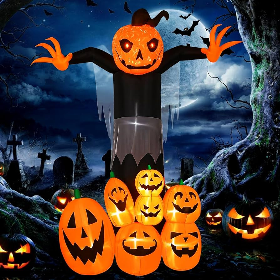 9FT Giant Halloween Inflatables Pumpkin Reaper, Raymall Halloween Pumpkin Ghost Inflatable with R... | Amazon (US)