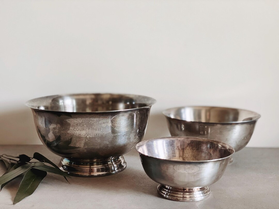 VINTAGE Assorted Silver Plated Pedestal Bowls Paul Revere Style Footed Bowls European Cottage Tra... | Etsy (US)