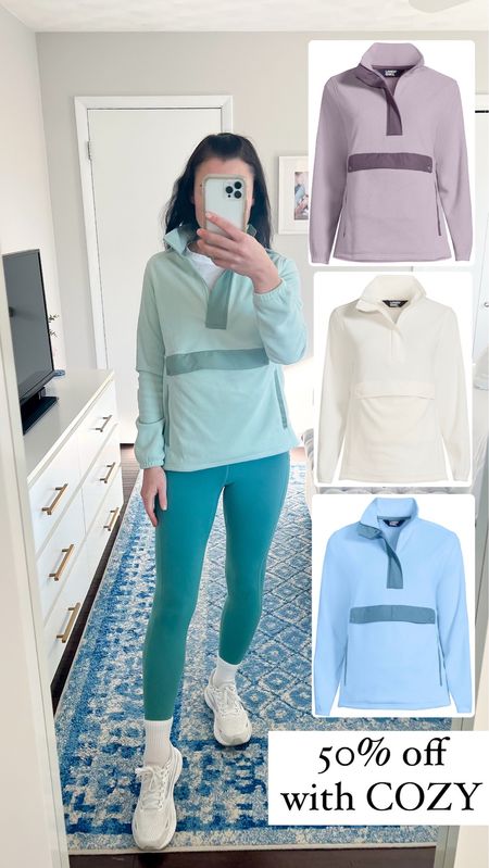 50% off this fleece pullover with code COZY, making it under $30! I wore this outfit yesterday and I really loved it! The fleece is super soft and comfy, and of course I love the pockets. I honestly want it in every color! And these leggings are an Amazon fashion find that I’ve had for years (they also have pockets). And my everyday white sneakers.

Sizing:
Fleece pullover fits TTS. I’m wearing my normal XS (Which is described as 2-4, I recommend following this number scale for these, not the XS/S/M, etc. - basically you may size down in this description, but match your numerical size). 
Leggings fit TTS, I wear a S.
Shoes fit TTS, but if between sizes I would size up. 

Casual outfit, mom style, casual ootd, gifts for her, gift ideas under $30, activewear, athleisure, matching set, comfy style, active look 

#LTKsalealert #LTKGiftGuide #LTKfindsunder50