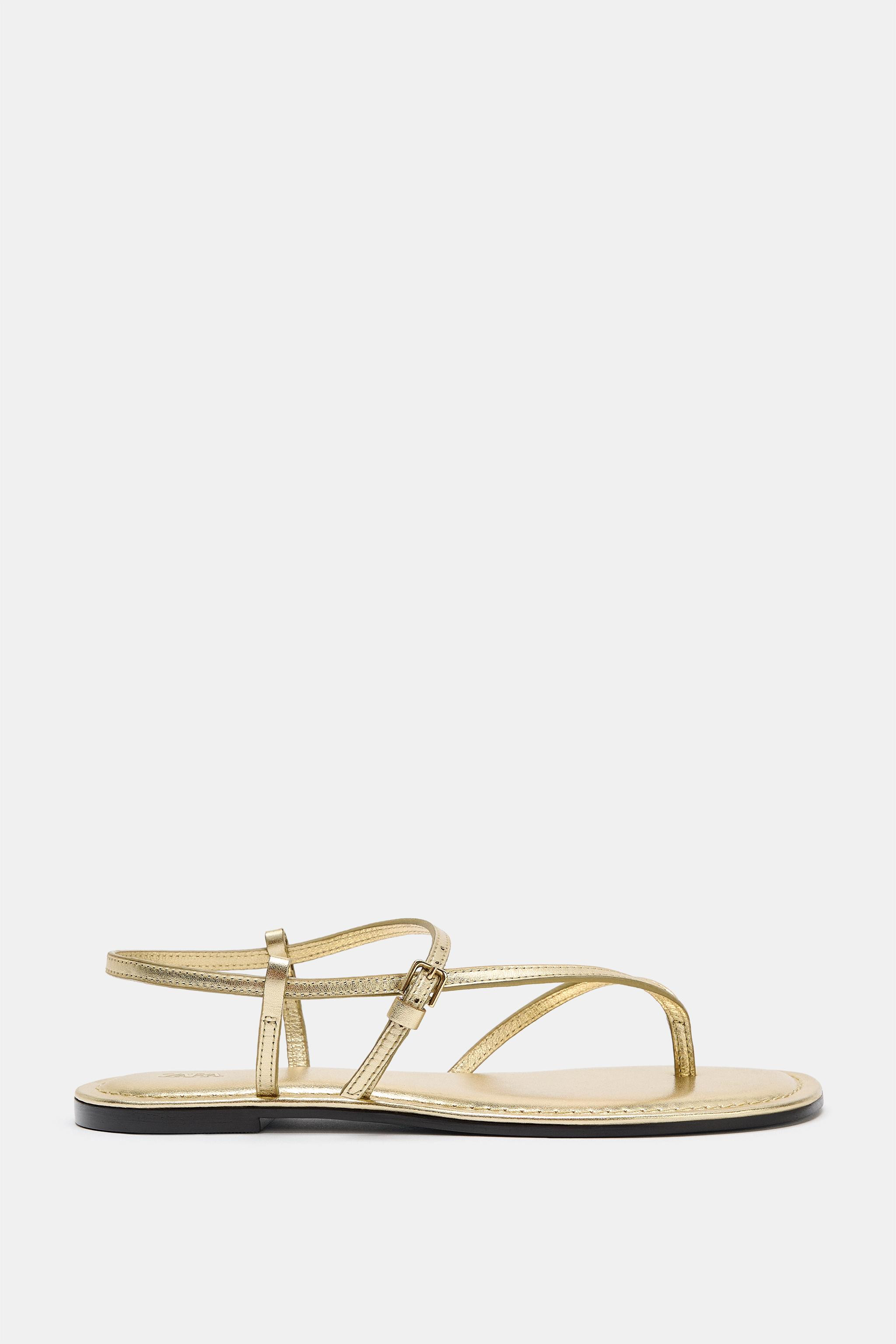 METALLIC EFFECT LEATHER SANDALS | Zara Canada