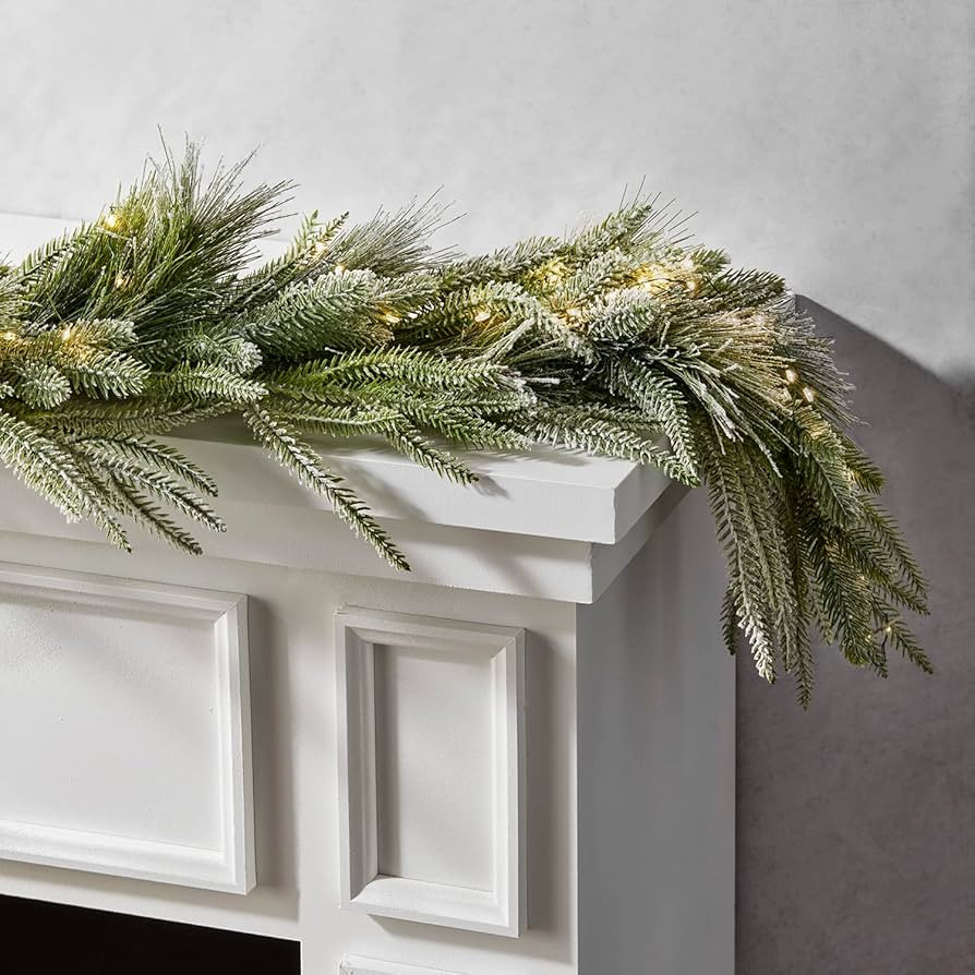 LampLust Winter Garland with Lights - 100 LED Lights, 6 Feet, Lighted Garland with Pine Branches ... | Amazon (US)