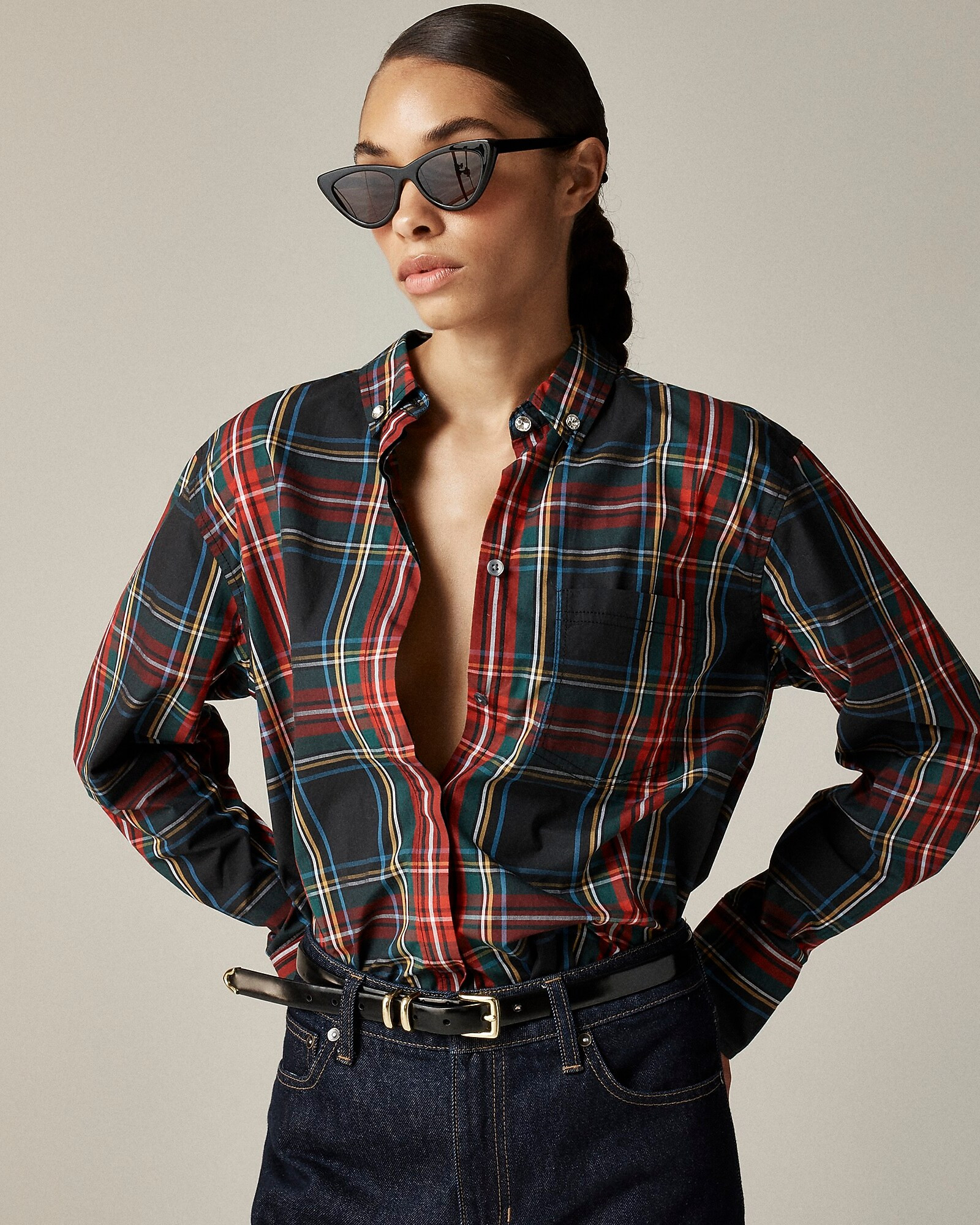 Embellished garçon shirt in Stewart tartan cotton poplin | J. Crew US