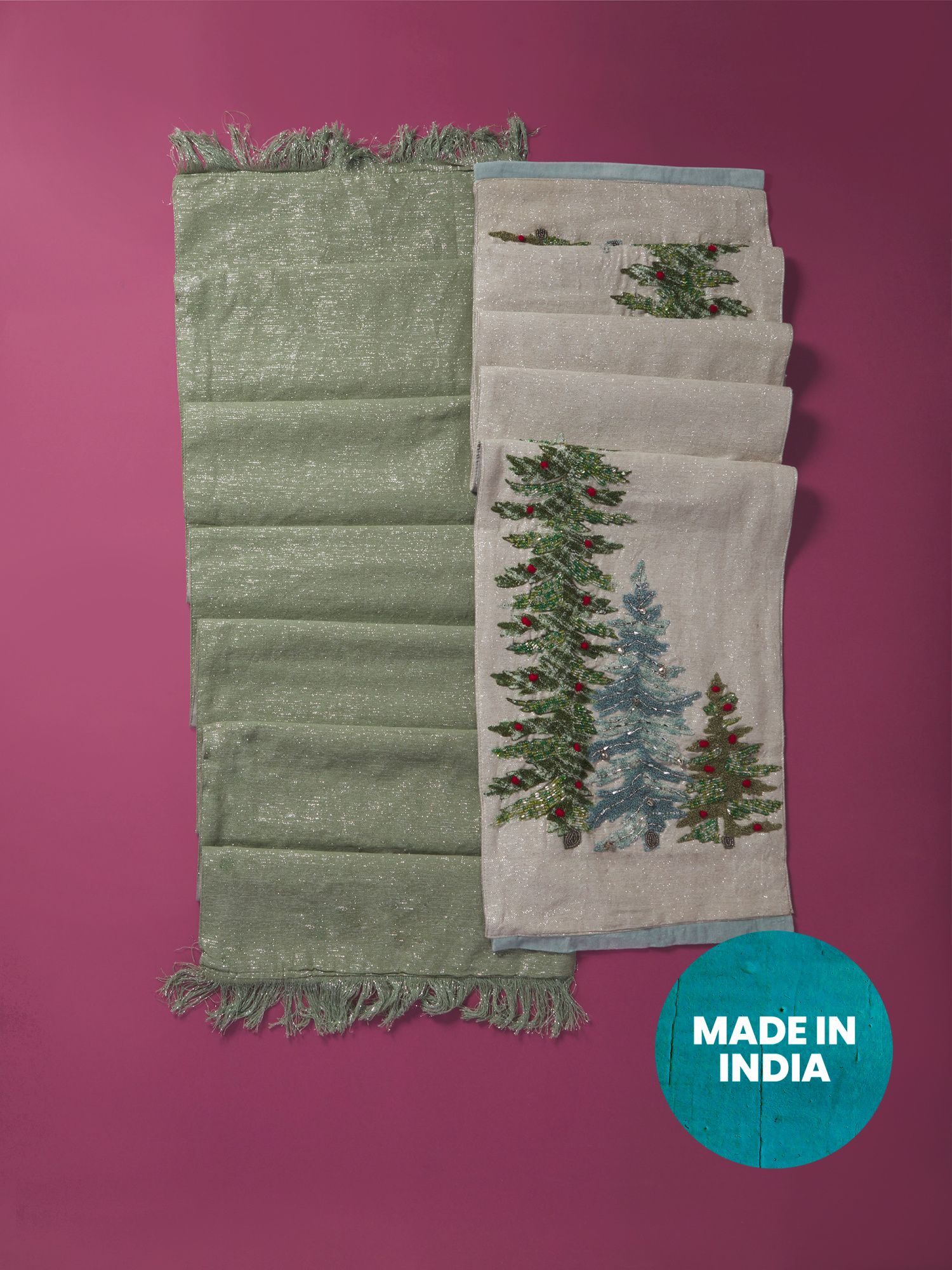 2pk Trees And Fringed Green Table Runners | Holiday Decor | HomeGoods | HomeGoods