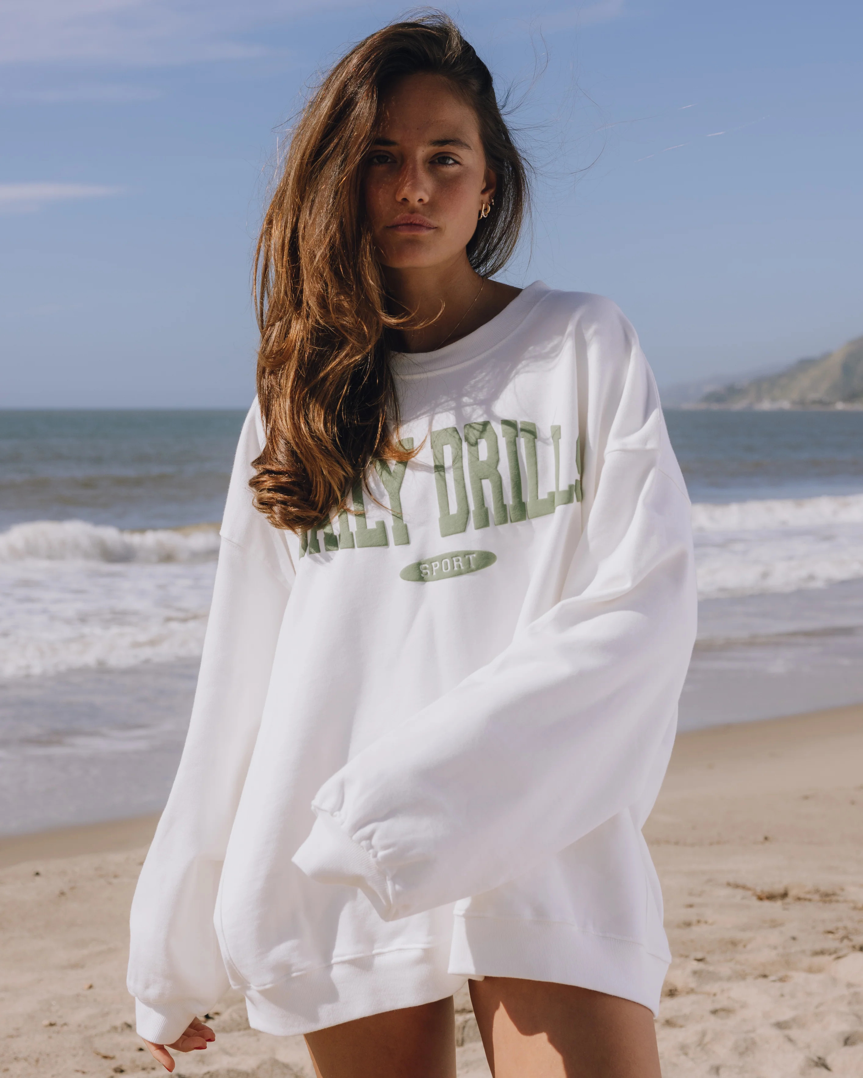 Oversized Sport Crew - Raw White with DD Green | Daily Drills LLC