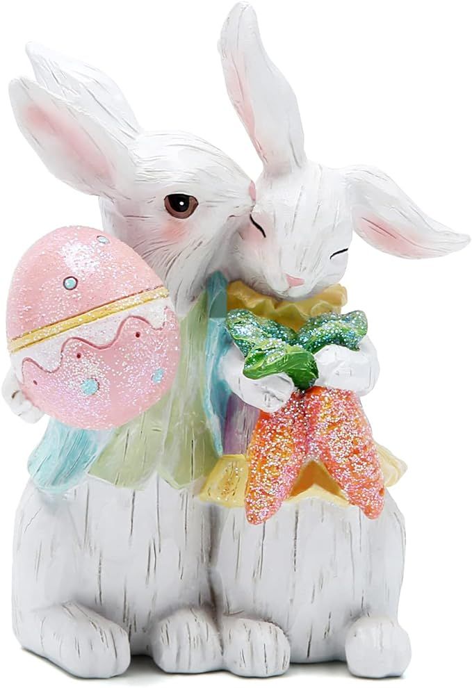 Hodao Easter Bunny Couple Decorations Spring Easter Rabbit Decors Figurines Tabletopper Decoratio... | Amazon (US)
