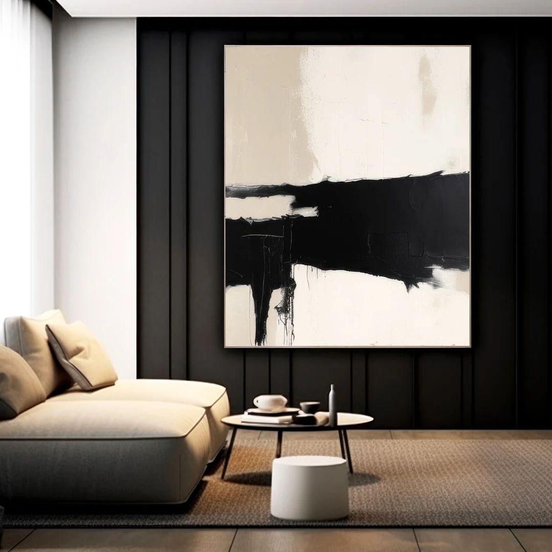 Extra Large Minimalist Abstract Painting on Canvas Black & White, Modern Contemporary Room Art, B... | Etsy (US)