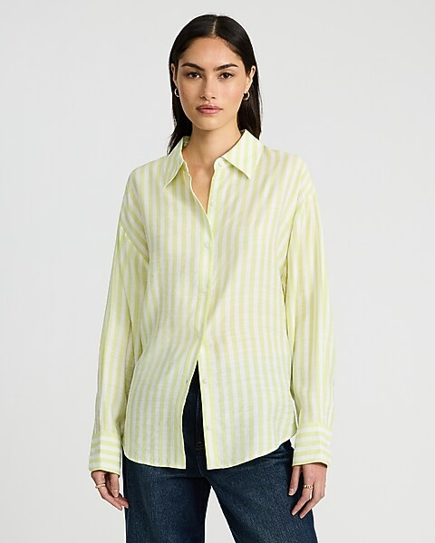Striped Textured Slub Boyfriend Shirt | Express