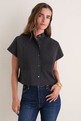 Black Cotton Poplin Pintuck Avery Shirt | Tuckernuck (US)