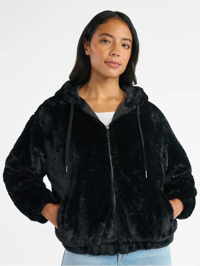 Time and Tru Women's and Women's Plus Faux Fur Hoodie Jacket, Heavyweight, Sizes XS-2X | Walmart (US)