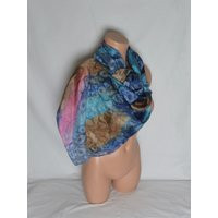 Vintage Women Multicolored Hand Dyed Silk Scarf Long Marble Handrolled Blue Brown Pink Ombre Abstract | Etsy (US)